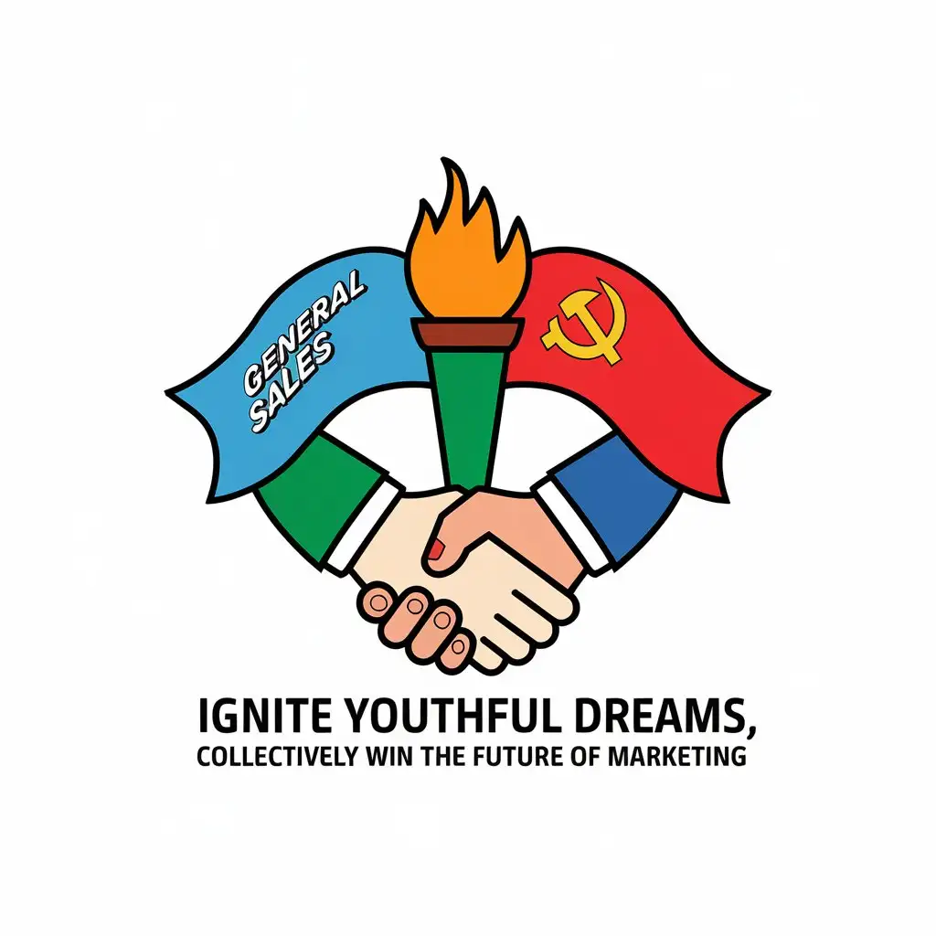 a vector logo design,with the text "Ignite youthful dreams, collectively win the future of marketing", main symbol:General salesnCommunist Youth League flagnYouth, torch, flamenCooperation, handshake, win-win,Moderate,be used in car industry,clear background