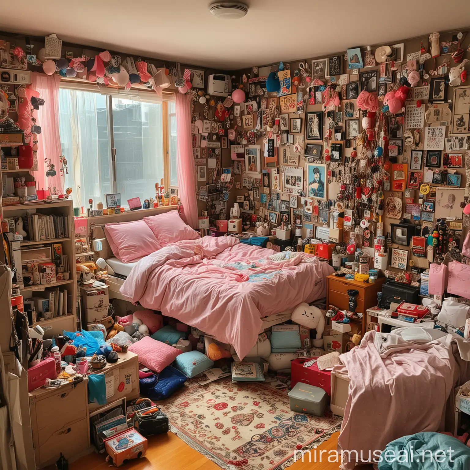 Vibrant Korean Y2K Bedroom with Eclectic Decor