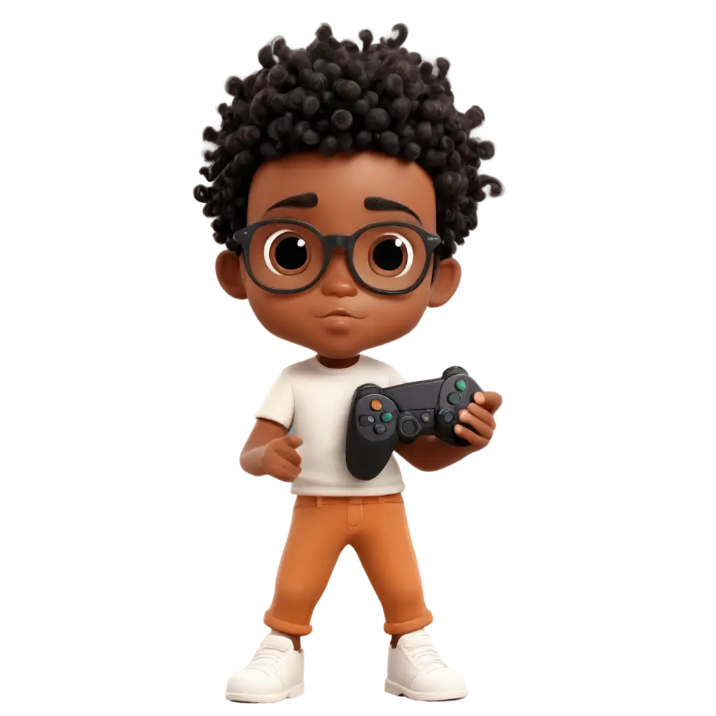 PNG-Image-of-Little-Cartoon-Brown-African-Boy-with-Glasses-Playing-Game-Console