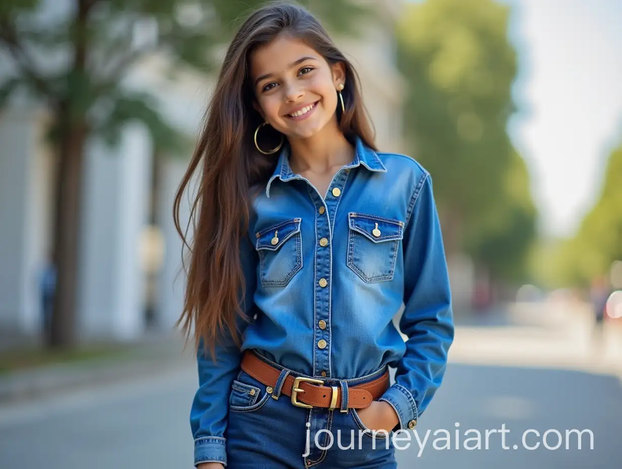 Young-Woman-in-Blue-Shirt-and-Jeans-with-Full-Jewelry