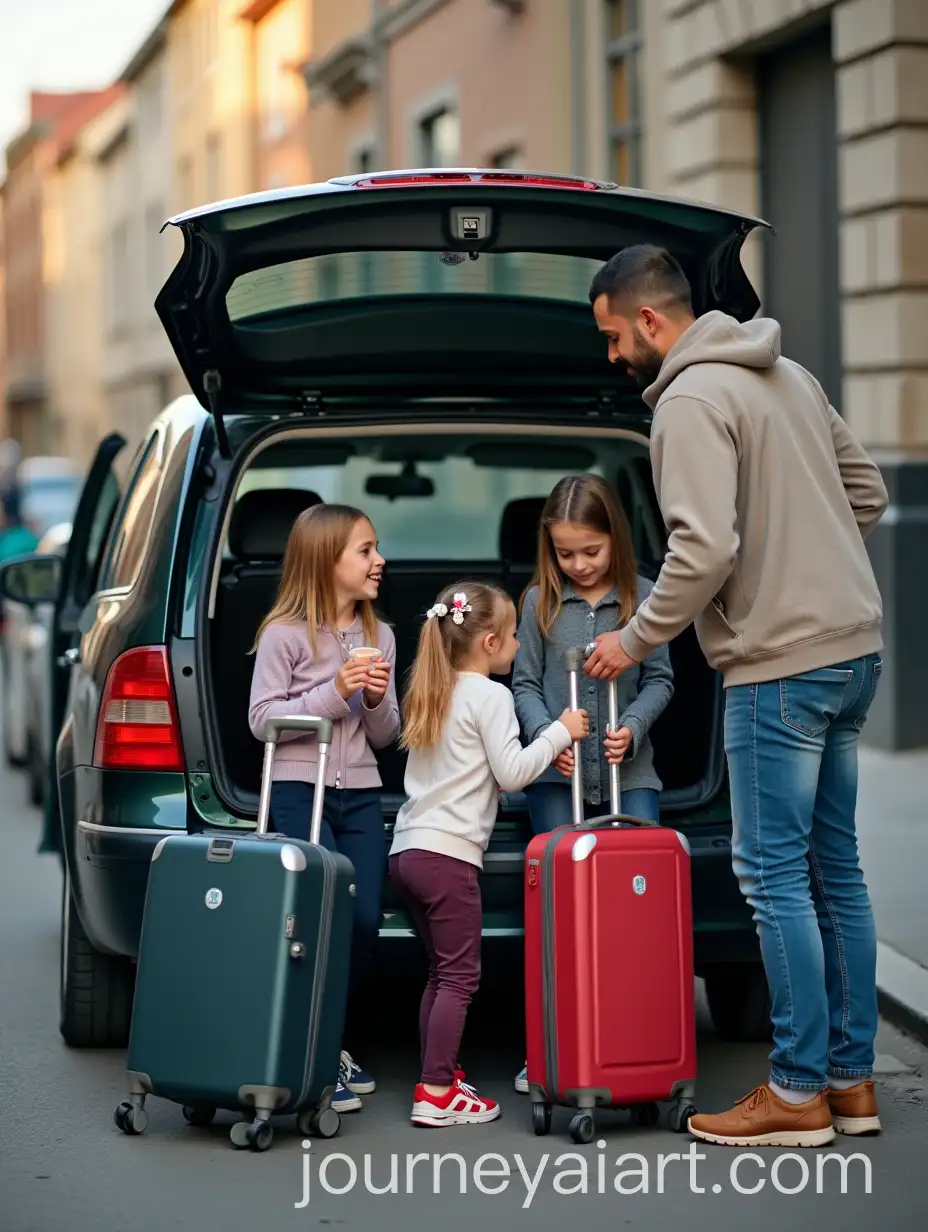 Parents-with-Three-Young-Children-Loading-Luggage-into-Taxi-Trunk