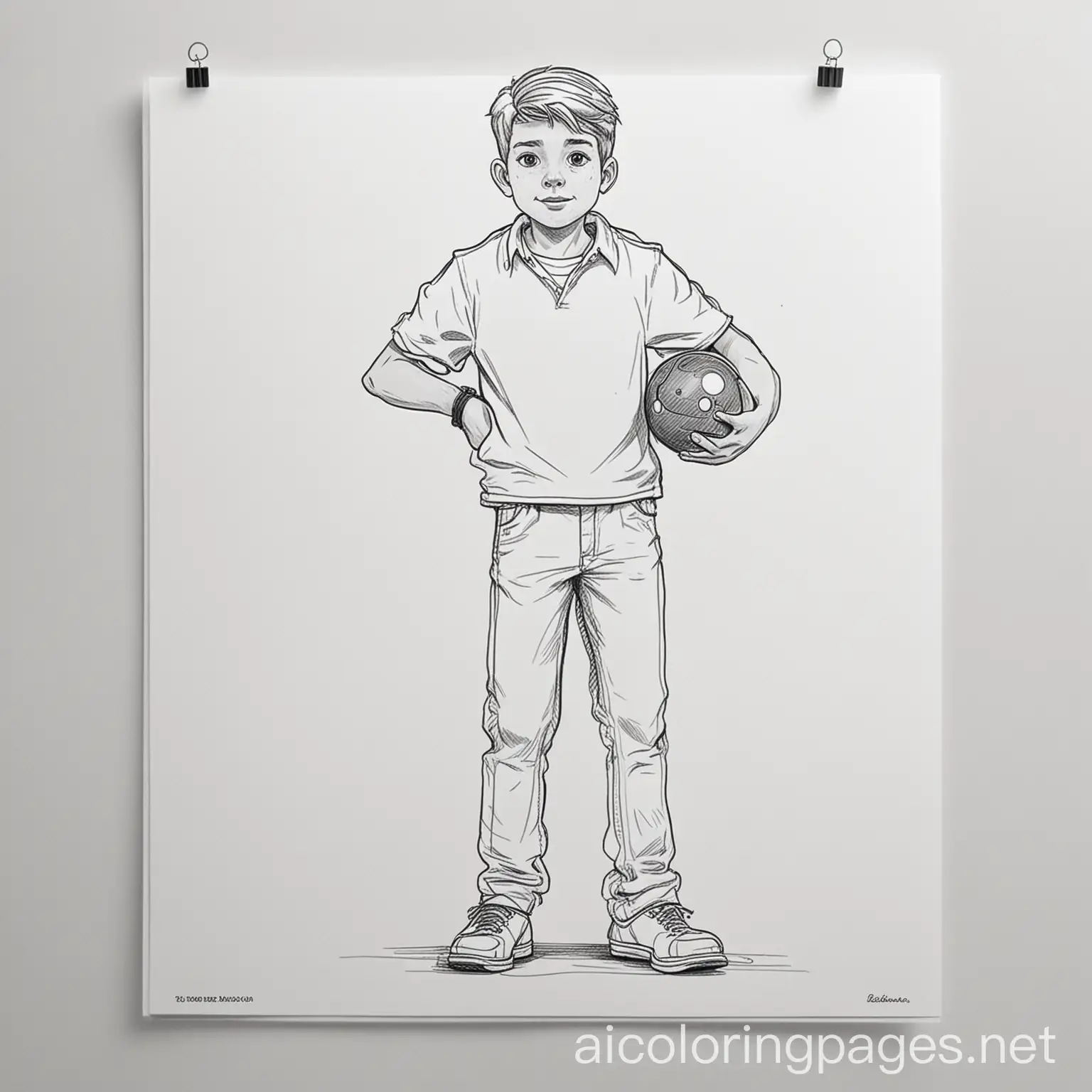 Teen-Bowling-Champion-Coloring-Page-Simplistic-Black-and-White-Line-Art