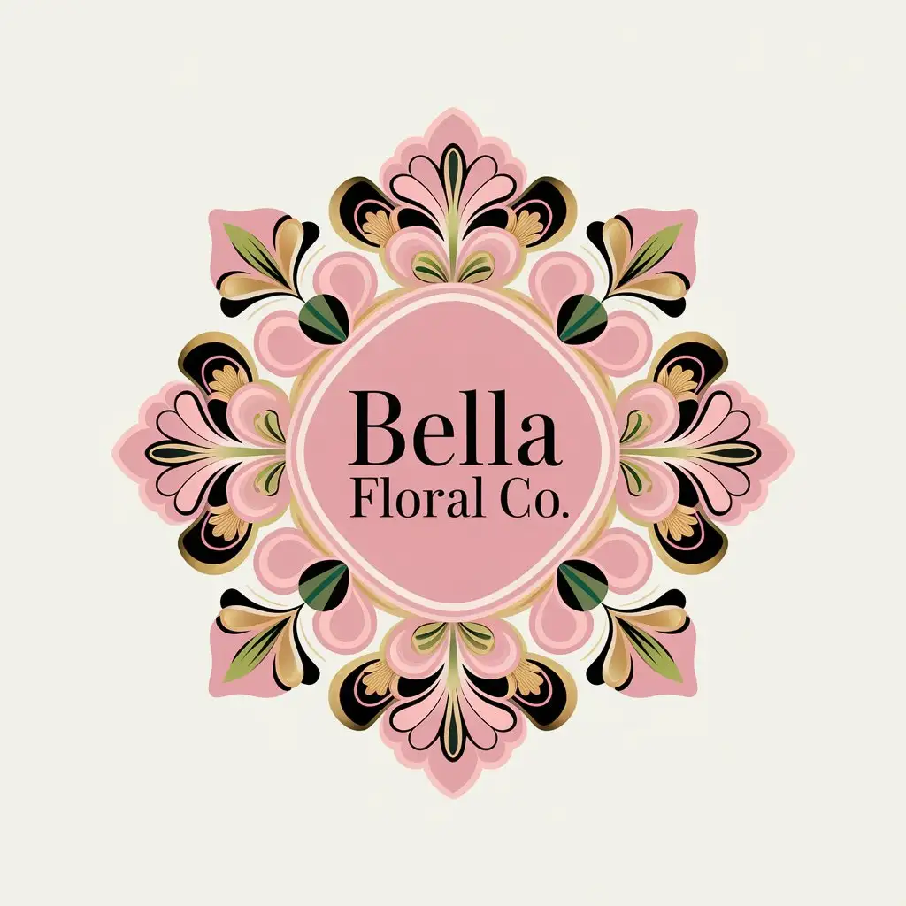 LOGO Design for Bella Floral Co Pink Gold Green Black White with Shiny Boujee Theme