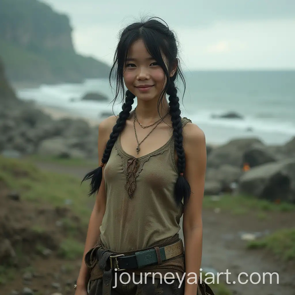 Petite-Asian-Girl-Smiling-in-PostApocalyptic-World-by-the-Sea