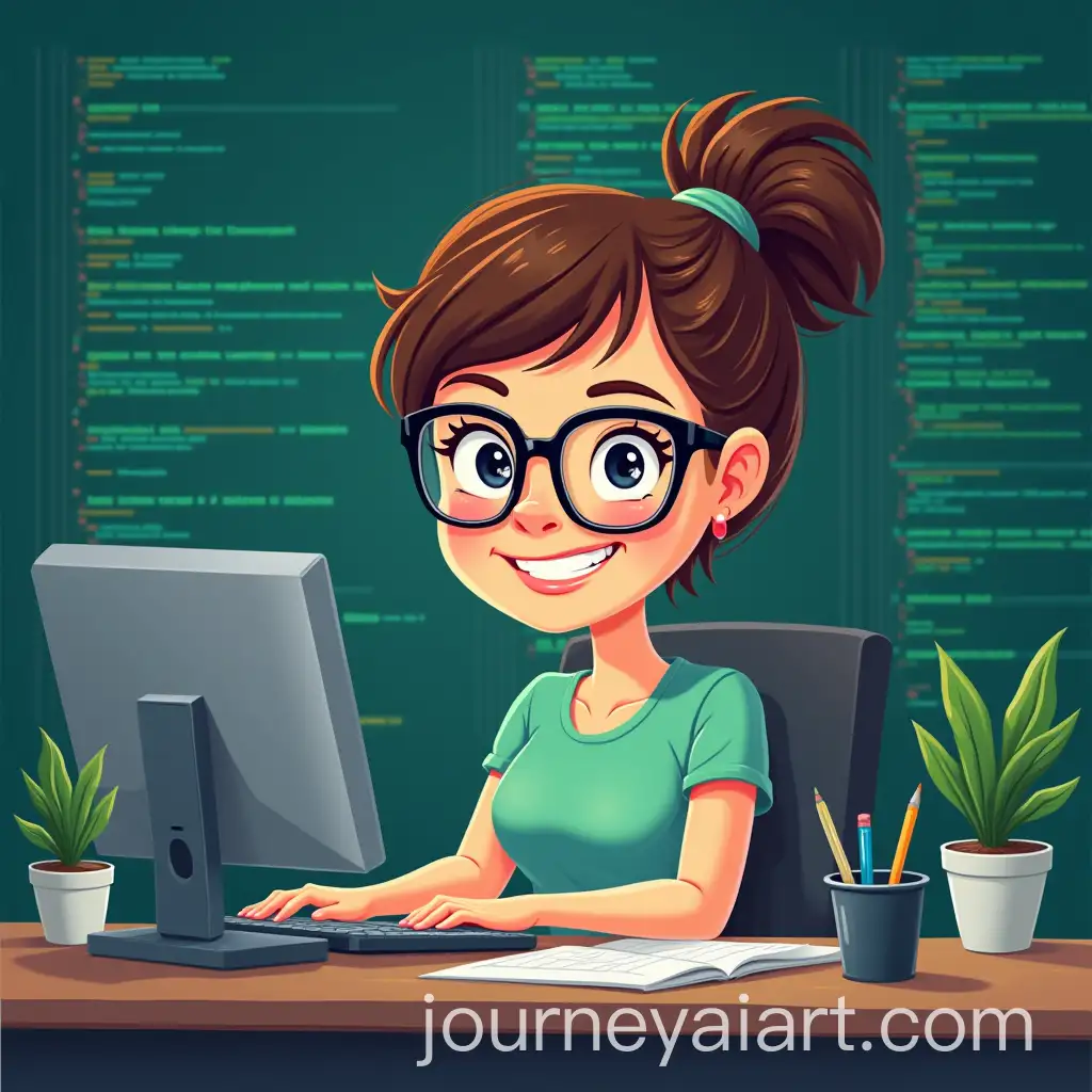 Cartoon-Illustration-of-a-Girl-Software-Testing-Engineer-at-Modern-Desk