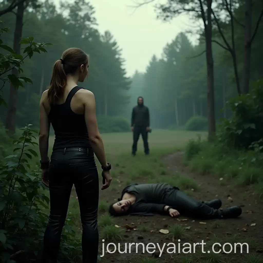 Katniss-in-the-Forest-Clearing-with-Fallen-Tribute-in-the-Hunger-Games-Arena