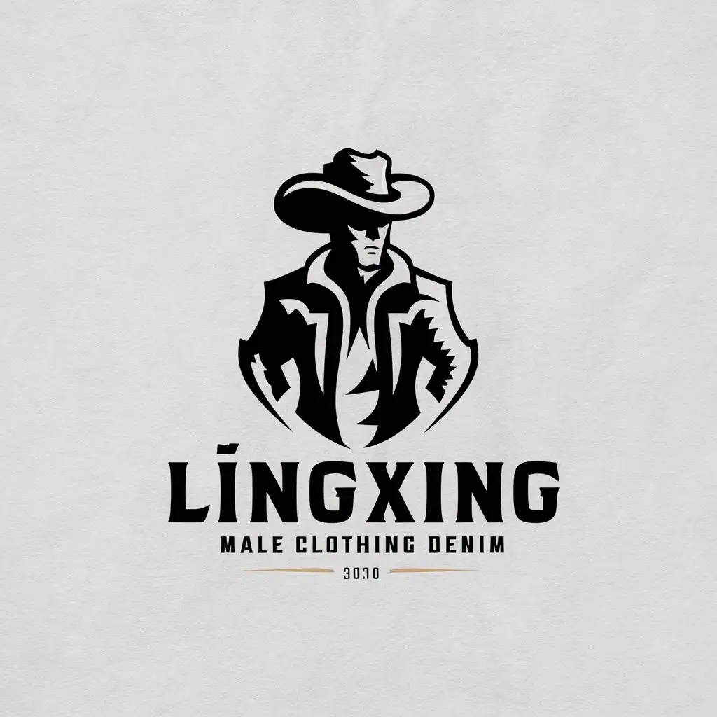 a logo design,with the text "língxing male clothing denim", main symbol:cowboy,Moderate,be used in Retail industry,clear background