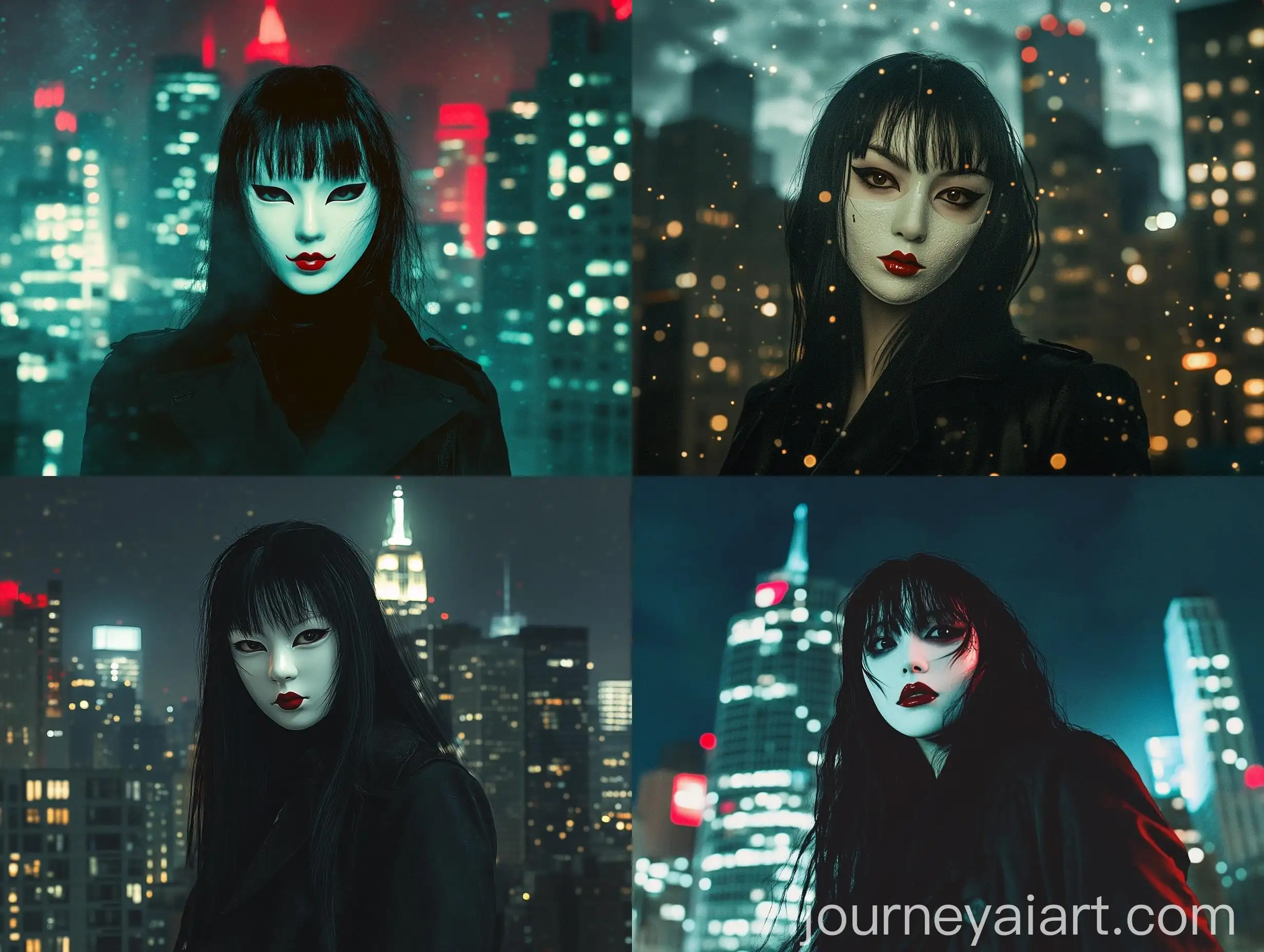 Noir-Film-Poster-of-Masked-Girl-in-Manhattan-Night-Sky