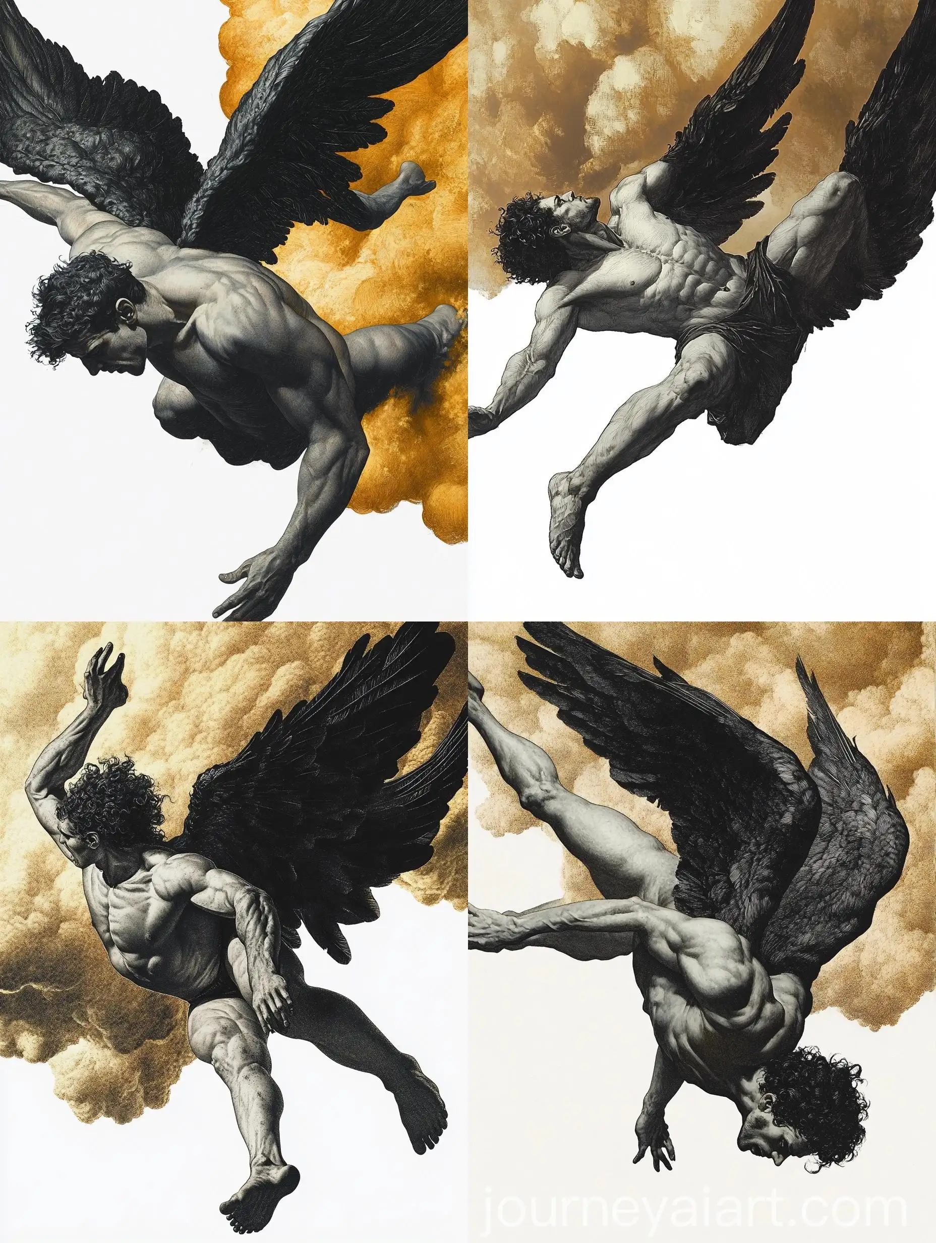 Angel-Falling-from-Golden-Clouds-with-Black-Wings
