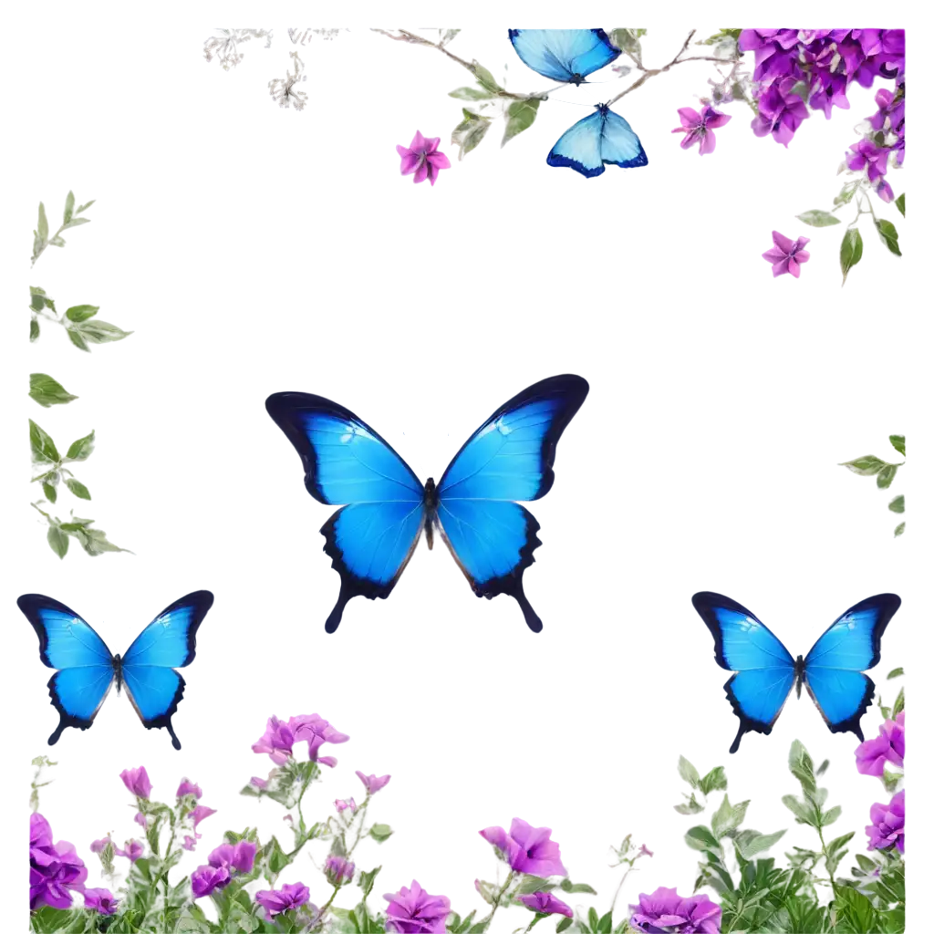 PNG-Image-Rectangular-Design-with-Blue-Butterflies-Branches-and-Purple-Flowers