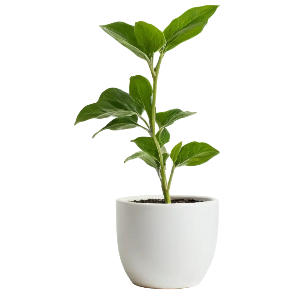 Green-Flower-with-Leaves-in-White-Pot-PNG-Image-Fresh-Botanical-Illustration