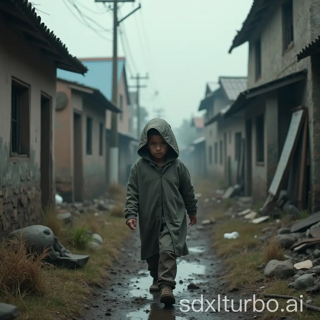 Angry-Girl-Approaching-Destroyed-Houses