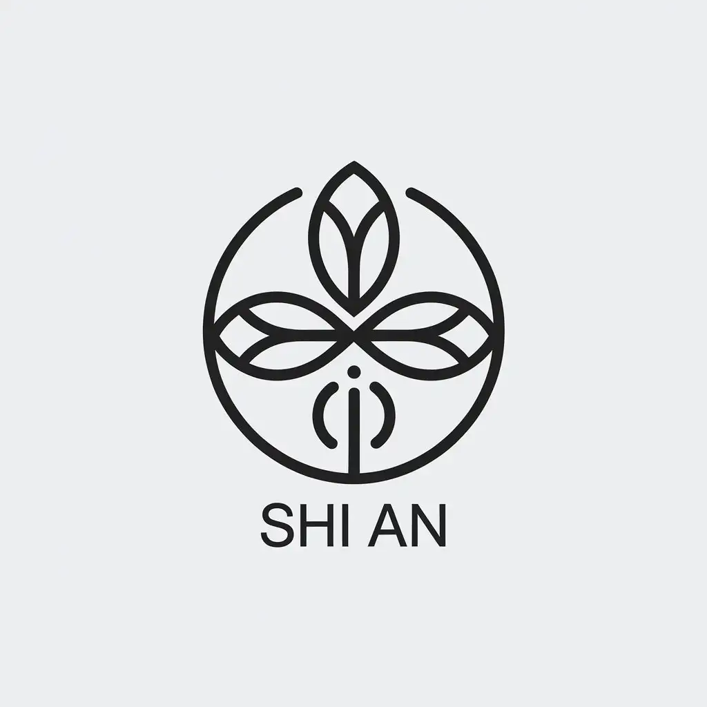 a vector logo design,with the text "Shi An", main symbol:Flower/Black and white,Minimalistic,clear background