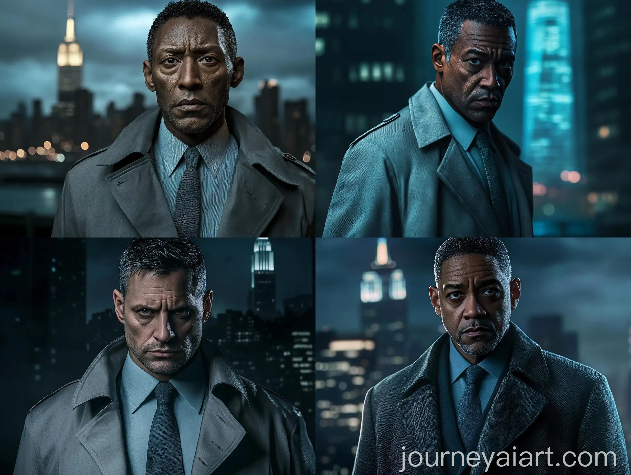 Serious-Man-in-Gray-Trench-Coat-Stands-Amid-Manhattan-Night-Shadows