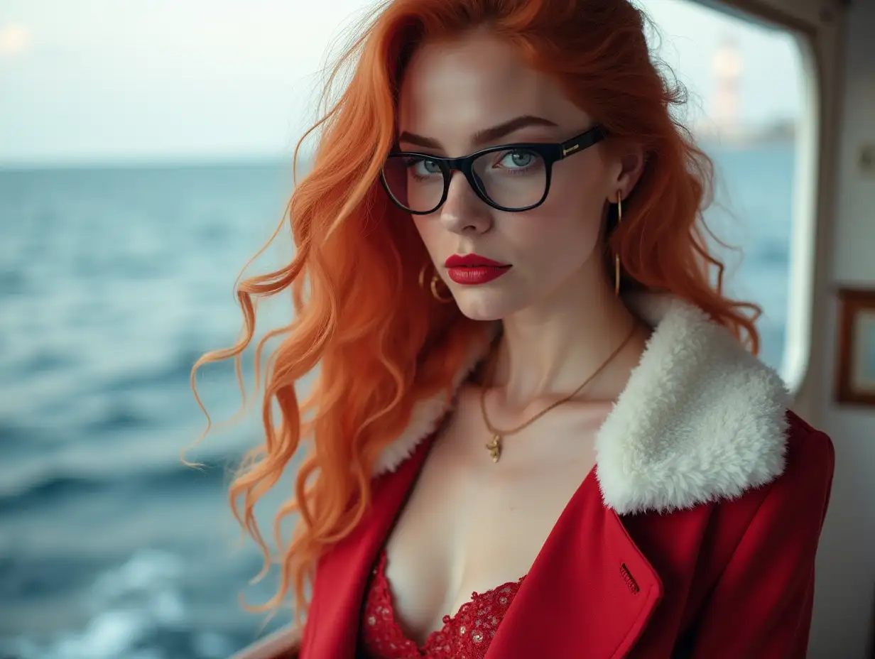 RedHaired-Student-Dressed-as-Mrs-Claus-on-a-Yacht-in-the-Sea