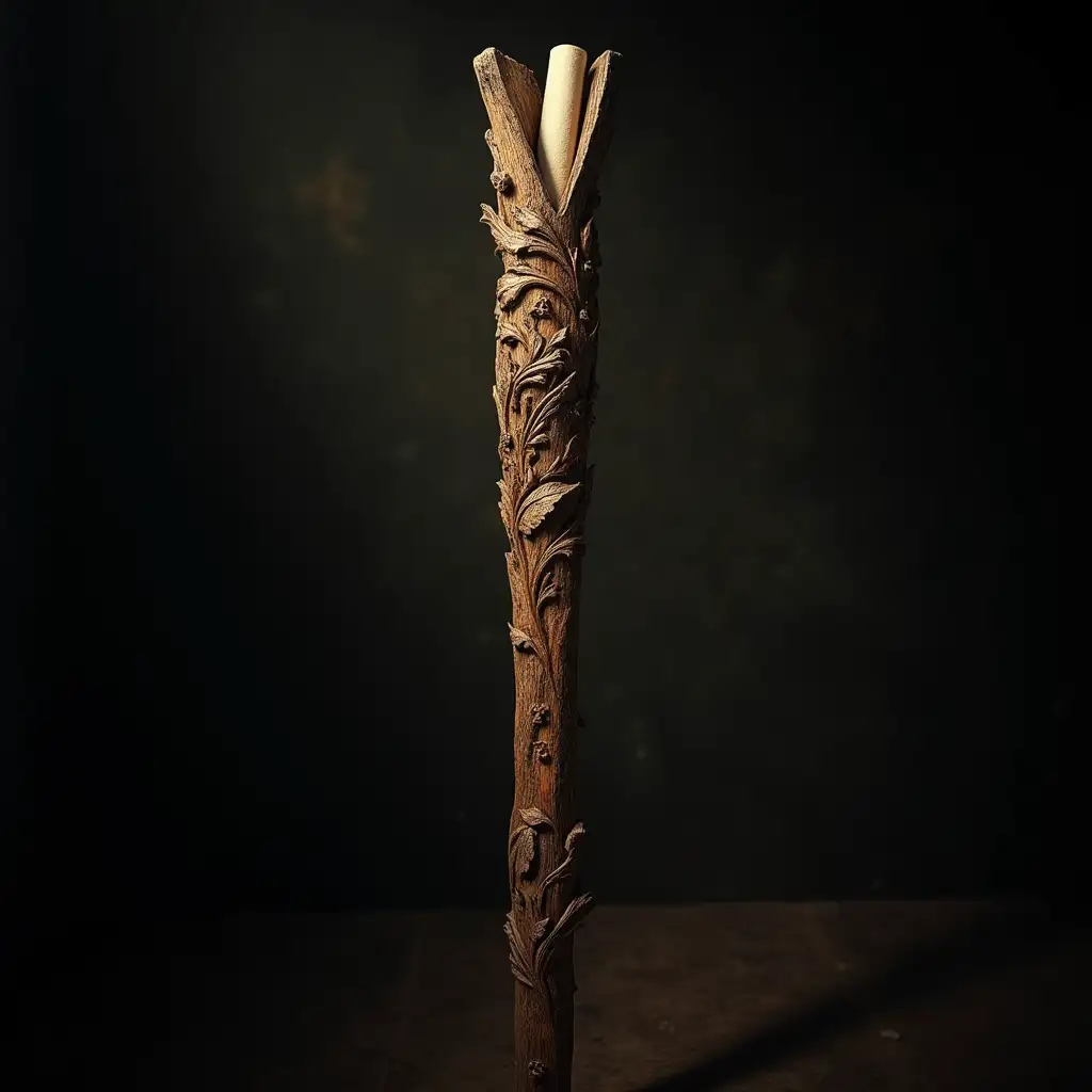 Mystical-Wooden-Staff-with-Hidden-Parchment-and-Intricate-Carvings