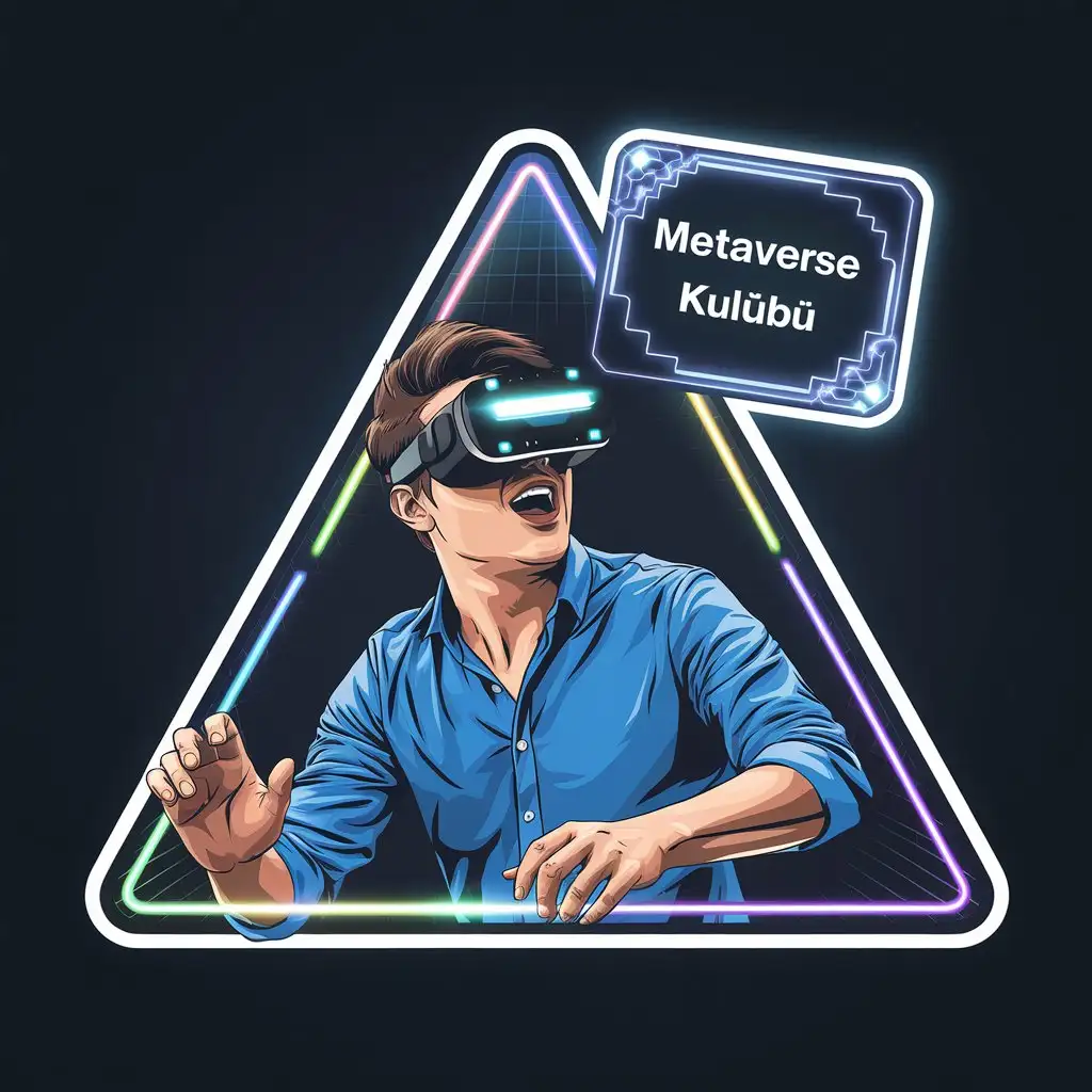 Man-Immersed-in-Virtual-Reality-with-Neon-Triangle-Design