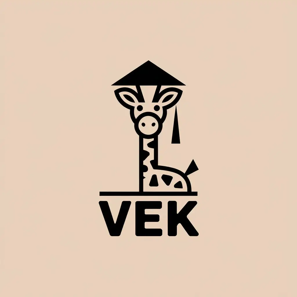 LOGO Design for Vek Minimalistic Giraffe with Asian Hat and Beige Background