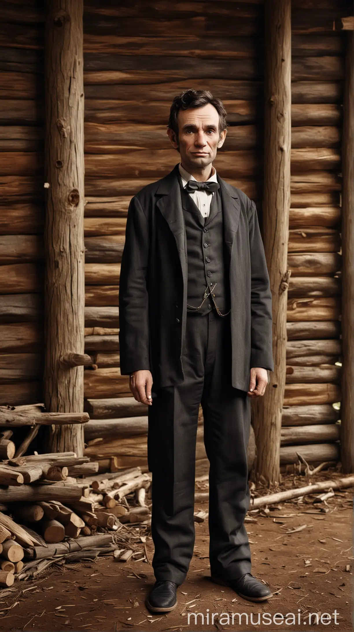 Young Abraham Lincoln in Kentucky Log Cabin HyperRealistic Portrait