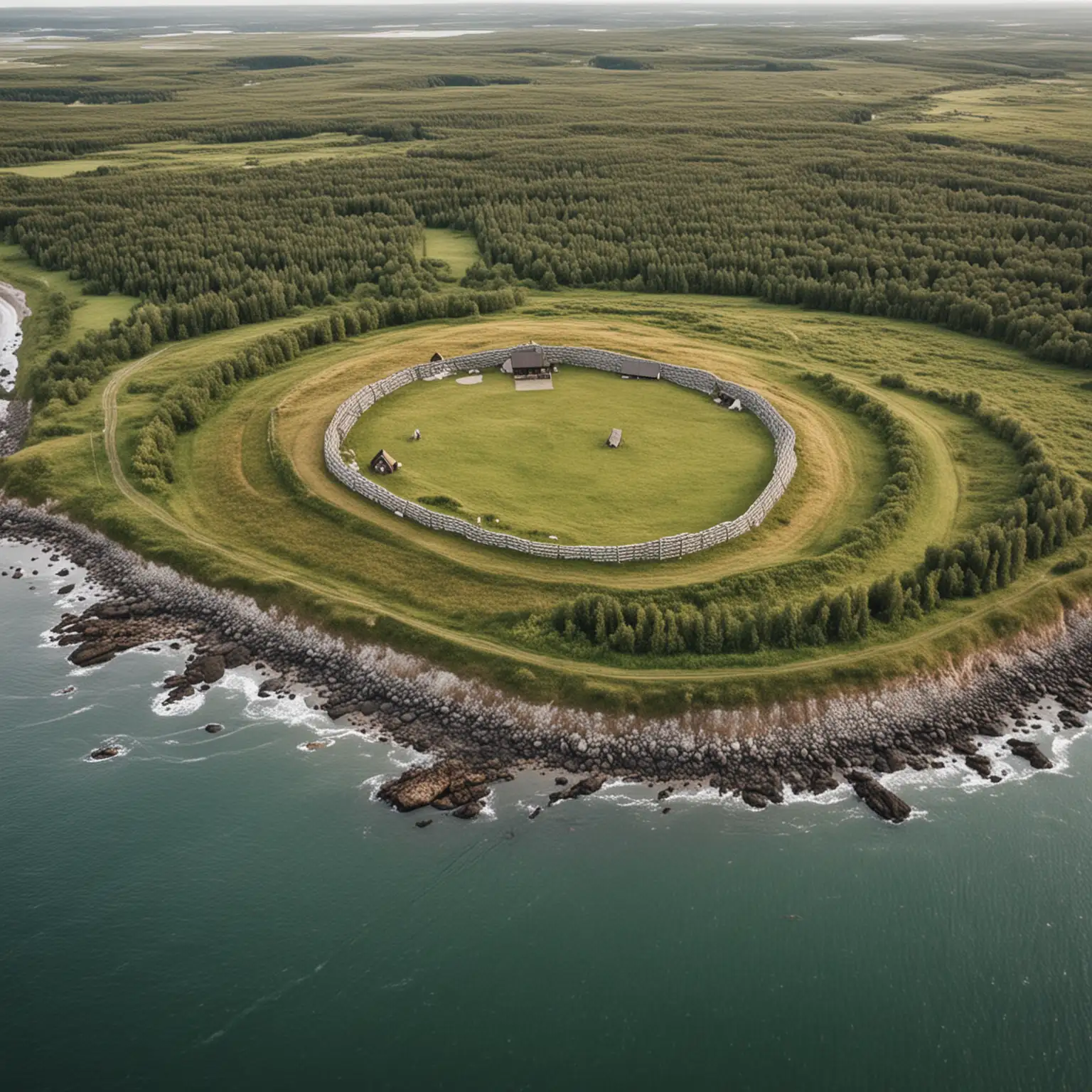 Viking Hillfort in Scandinavian Open Landscape by the Sea