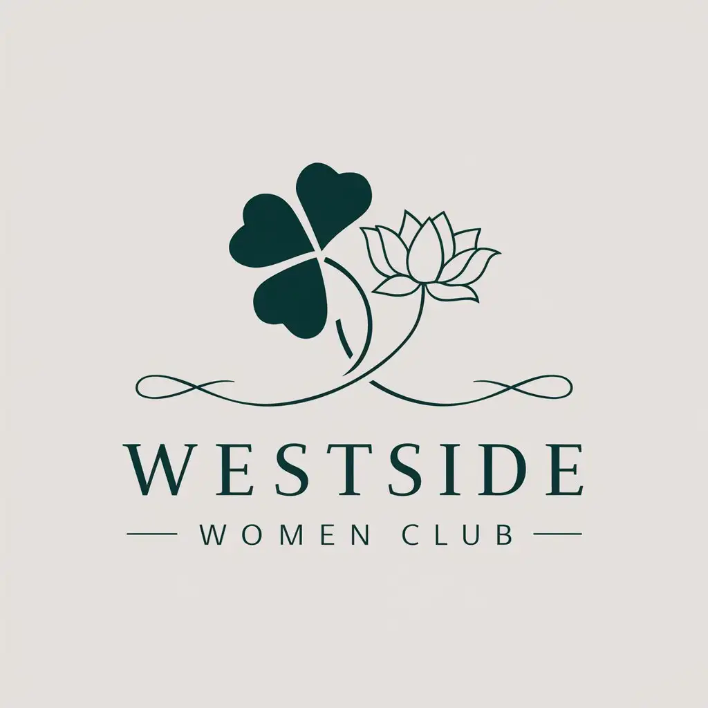 LOGO Design For Westside Women Club Minimalistic Vector Logo with Clover and Lotus Symbolism