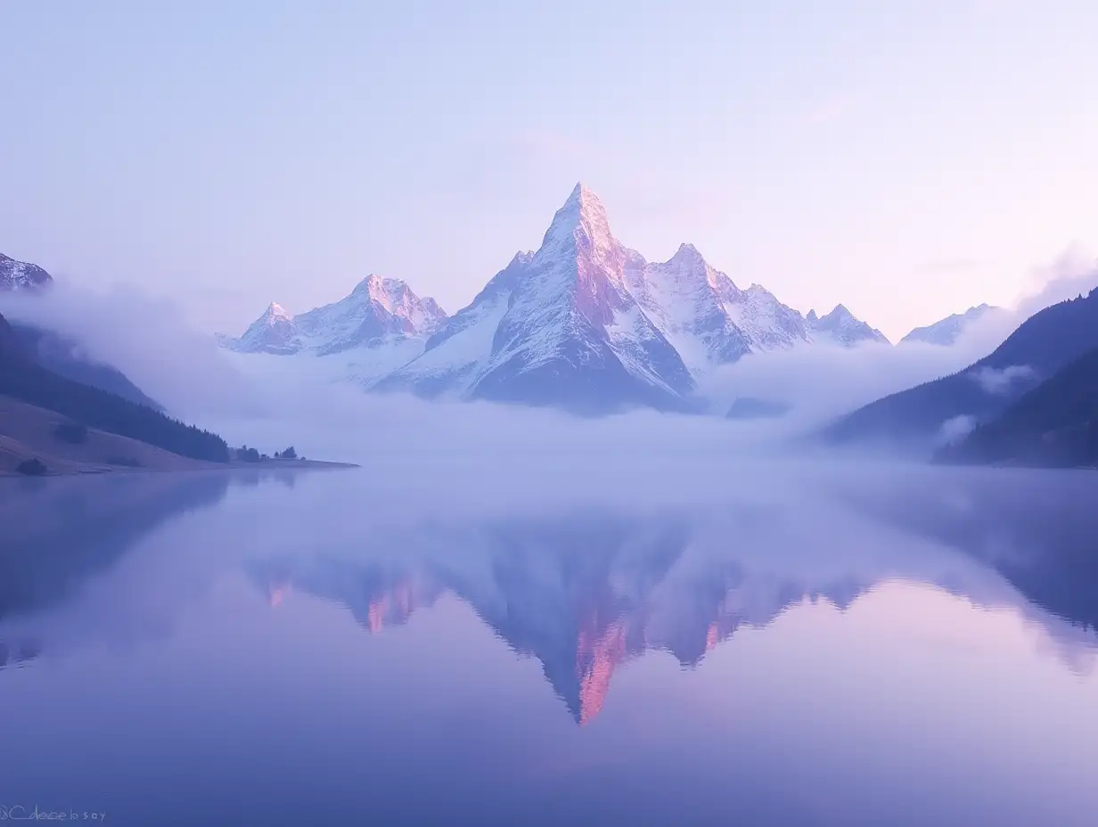 Majestic-Purple-and-White-Mountains-in-Foggy-Reflection