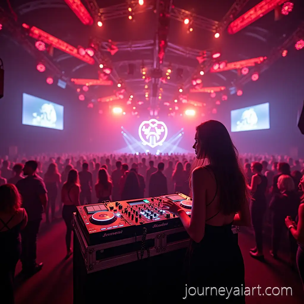 Young-Female-DJ-at-the-ControlsDj-woman-in-bunker-of-a-Massive-40000Person-Bunker-Nightclub