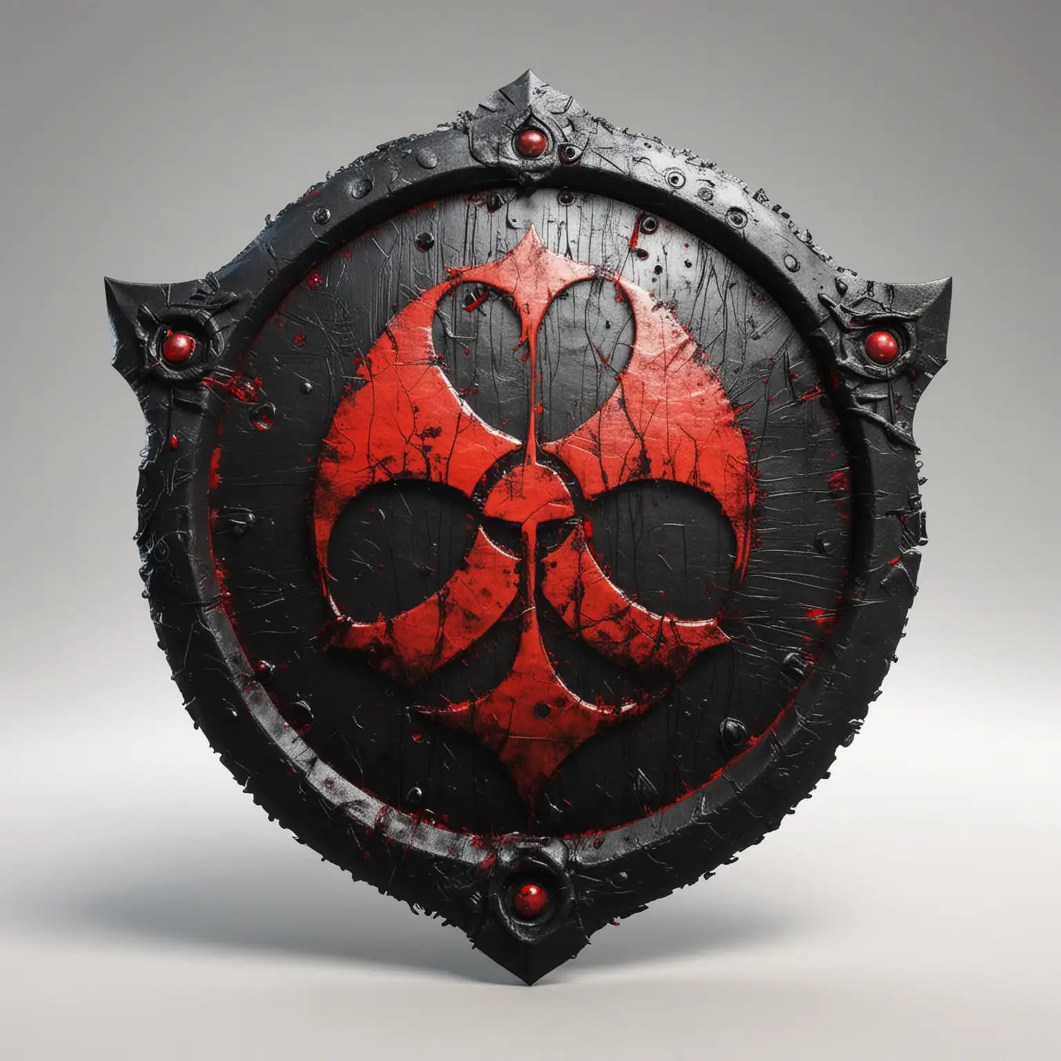 Fantasy-Viking-Shield-with-Clear-Red-Biohazard-Symbol-on-White-Background