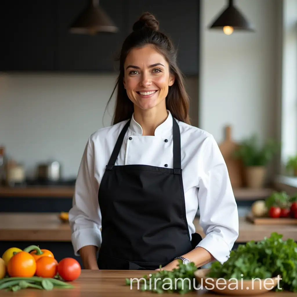 Confident Female Chef Cooking in Modern Kitchen