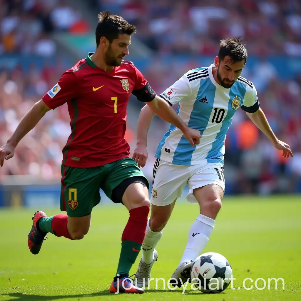 Portuguese-and-Argentine-Footballers-in-Intense-Match-on-Football-Pitch