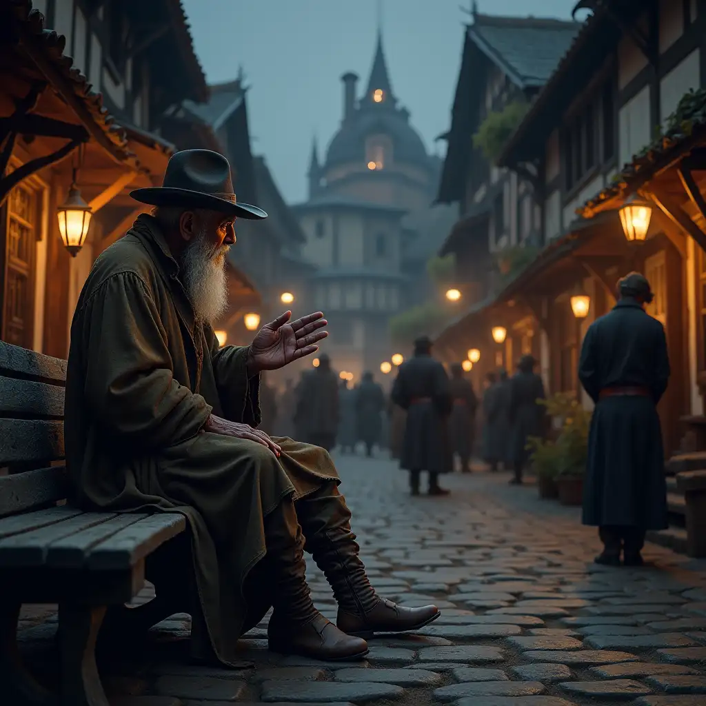 Medieval-Storyteller-Enchants-Townsfolk-at-Dusk