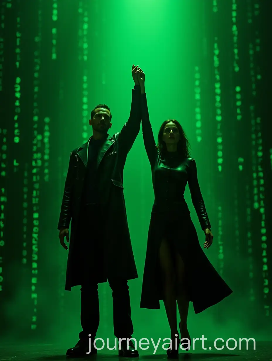 Neo-and-Trinity-in-Cyberpunk-MatrixInspired-Sculpture-Pose