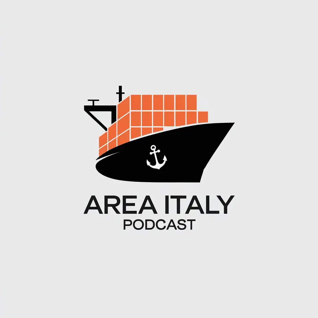 LOGO Design for Area Italy Podcast Minimalistic Containership with Orange Containers and Black Hull for Internet Industry