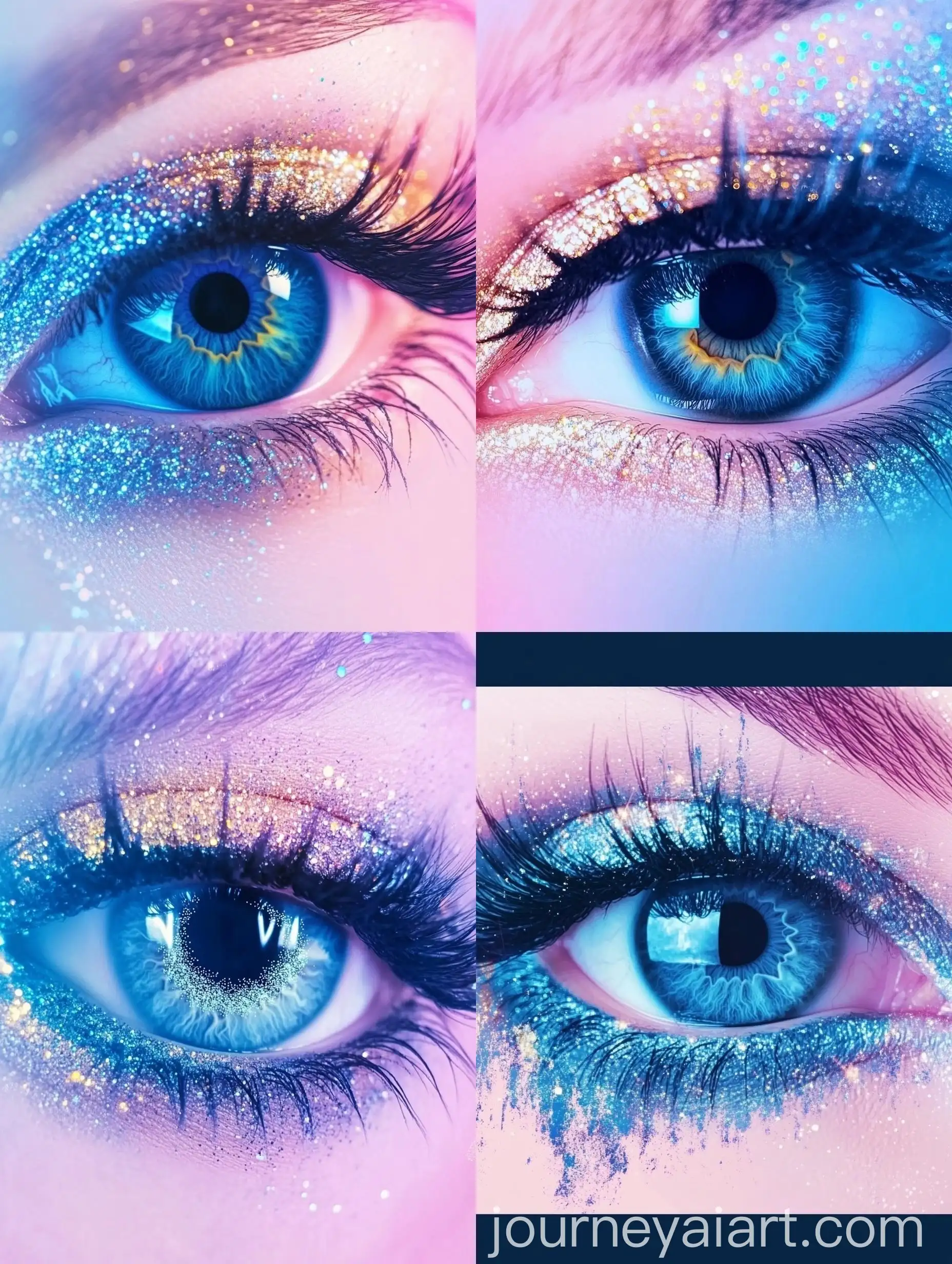 Fantasy-Style-Symmetrical-Eye-with-Enhanced-Lashes-on-Blue-Pink-Background