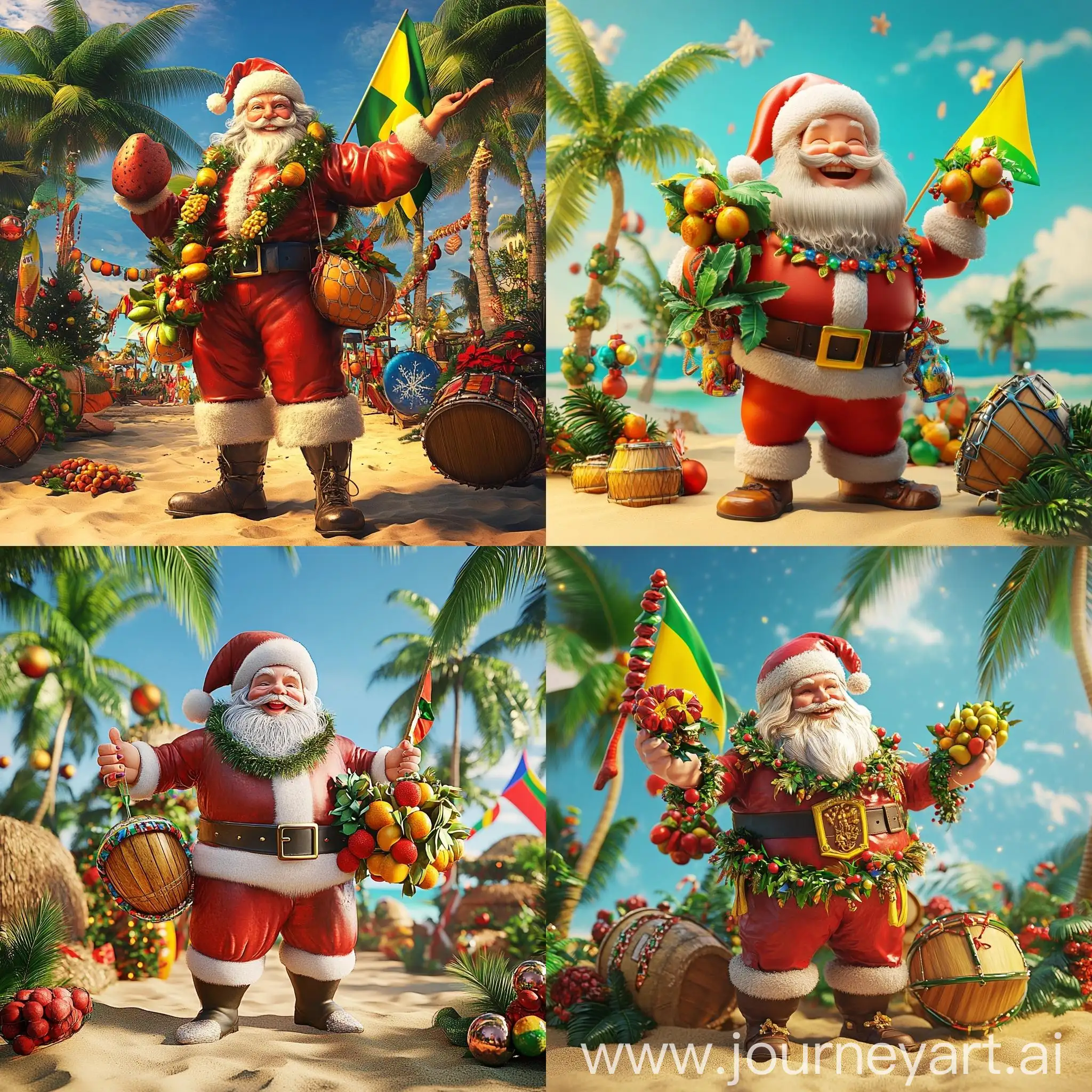 Fullbody-3D-Santa-Claus-with-Brazilian-Tropical-Elements-on-a-Beach