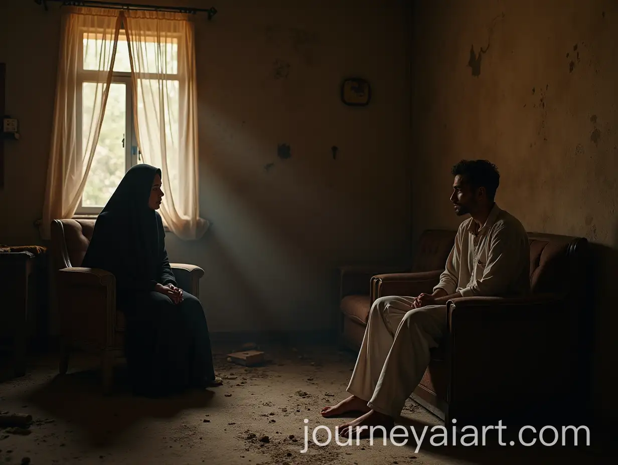 Young-Egyptian-Man-and-Veiled-GirlAI-Image-Prompt-Expansion-in-Decaying-Apartment-Interior