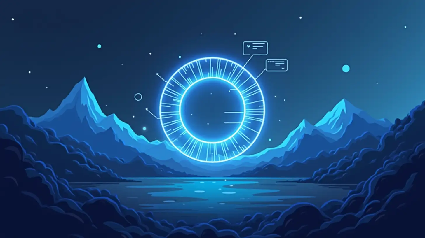 Futuristic Acutronic Chatbot Logo with Mountain Landscape