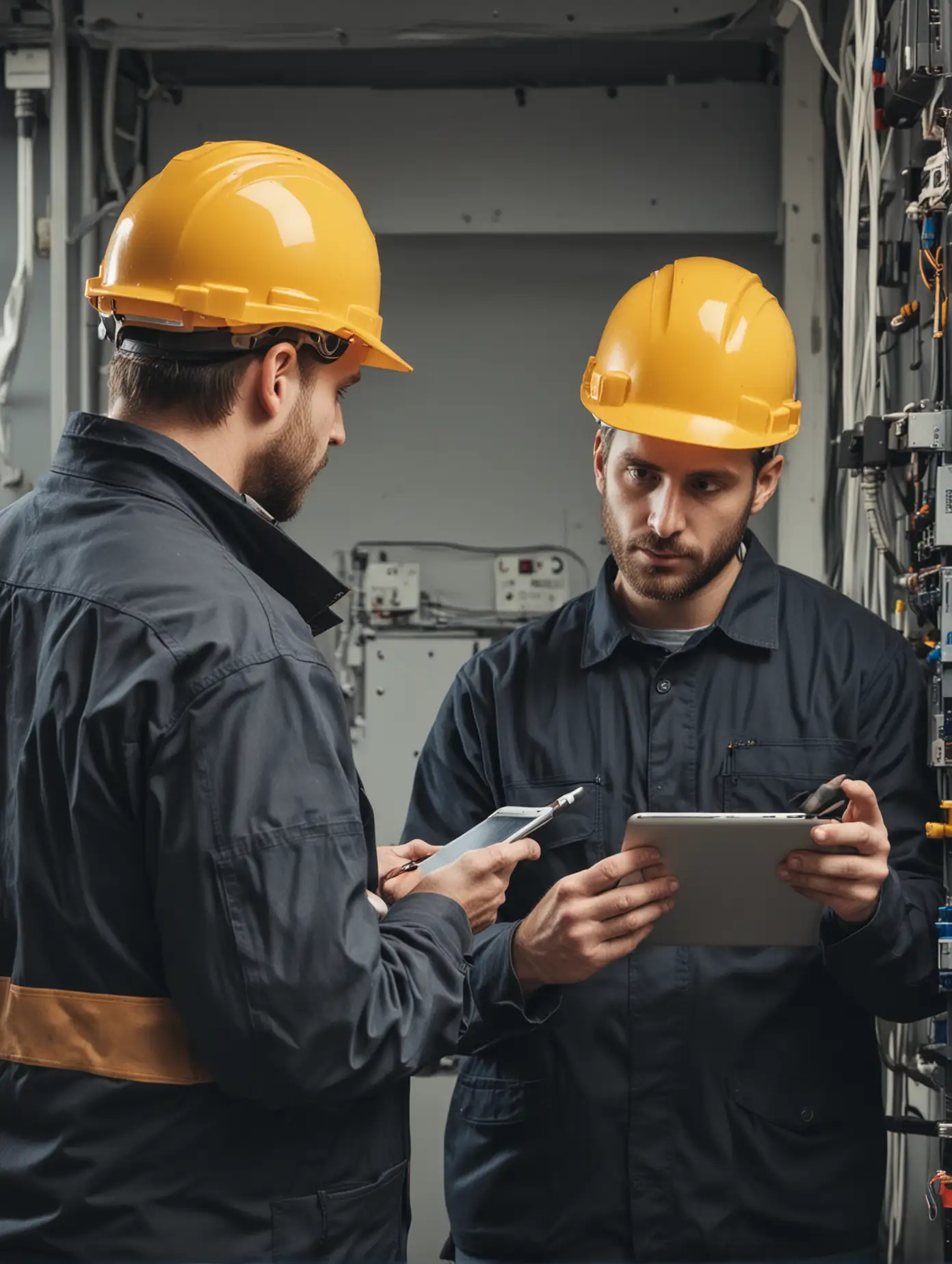 Electricians-Reviewing-Blueprints-on-a-Tablet