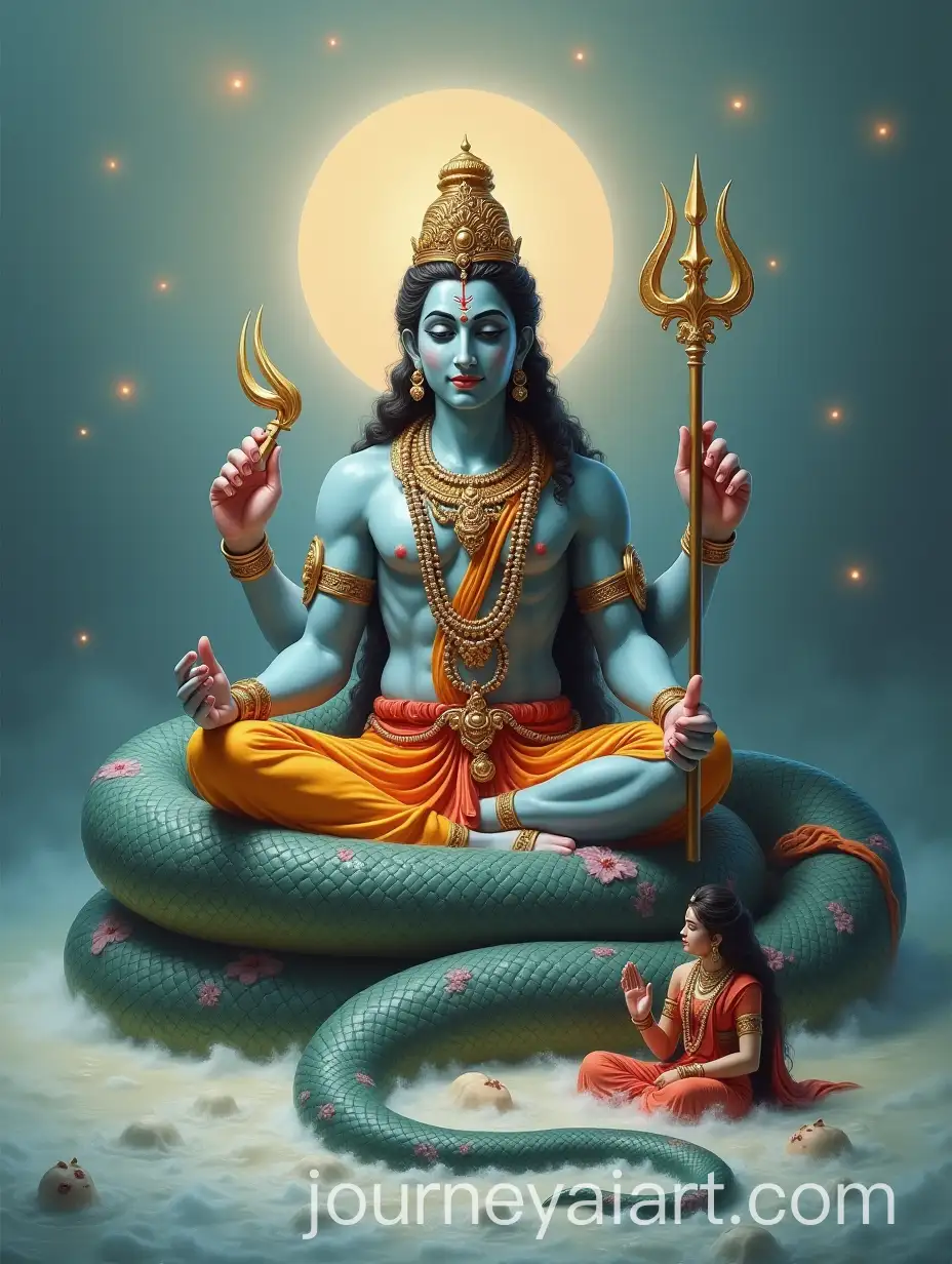 Lord-Vishnu-Resting-on-Sheshnaag-in-a-Sea-of-Milk-with-Goddess-Lakshmi-at-His-Feet