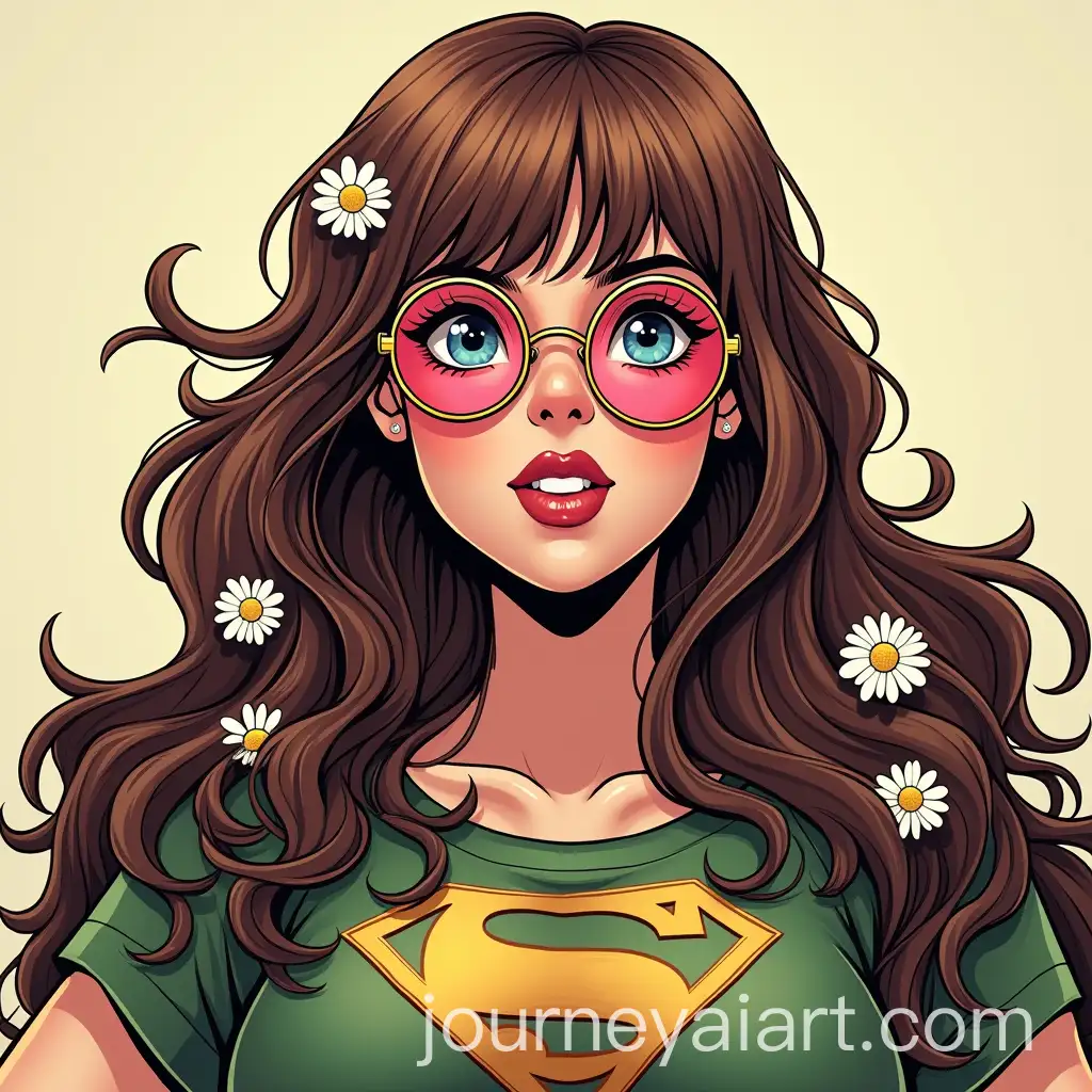 PlusAI-Art-Prompt-ExpansionSized-Woman-with-Pear-Shaped-Body-and-Daisies-in-Marvel-Comic-Style