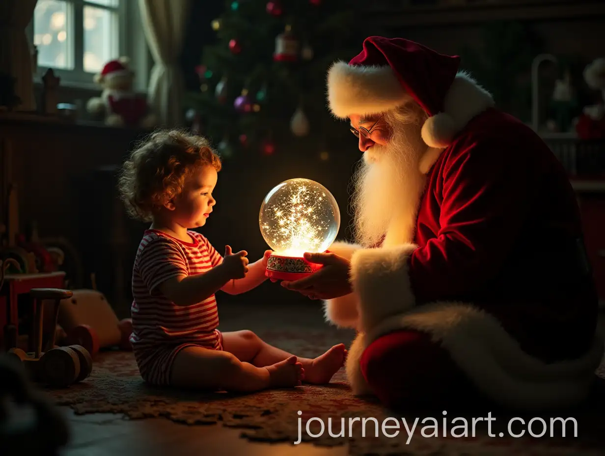 Child-in-Dark-Room-Receiving-Magical-Snow-Globe-from-Santa