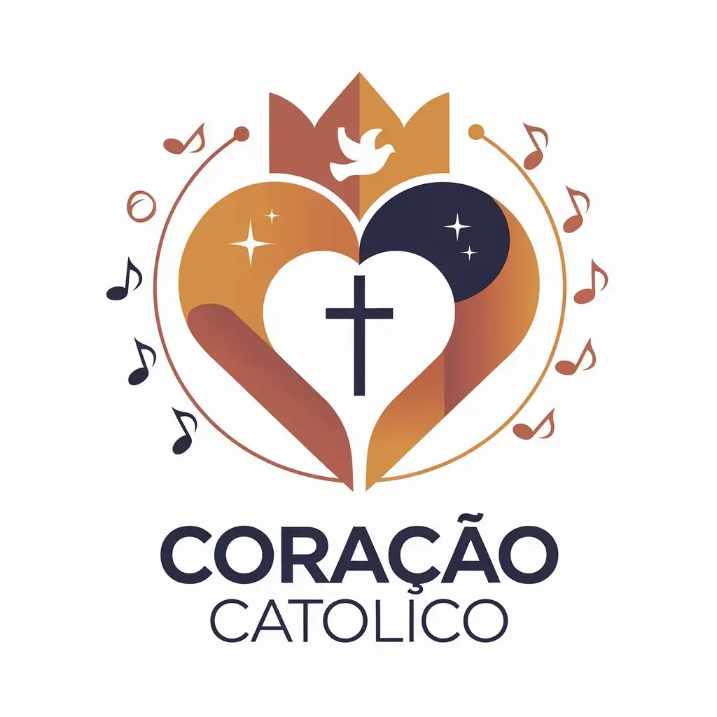 LOGO Design for Coracao Catolico Youthful Modern Religious Symbol with Heart Dove and Cross