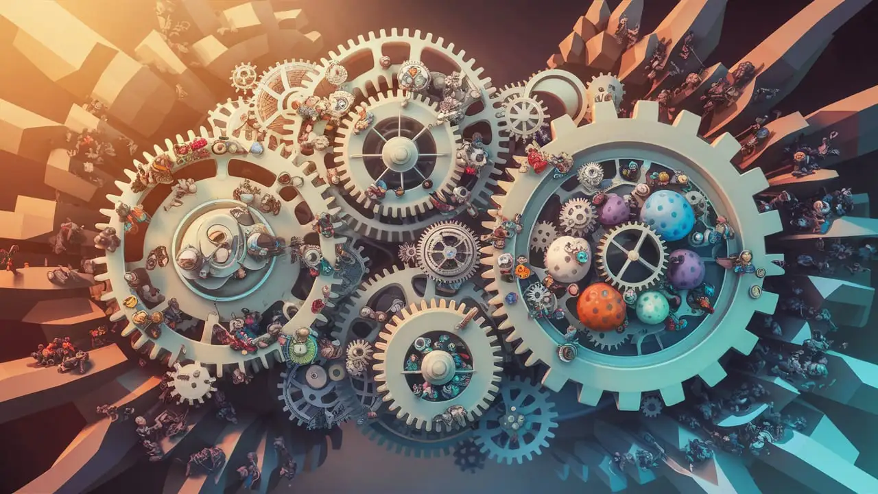 Interconnected Gears and Cogs Symbolizing Unity and Collaboration