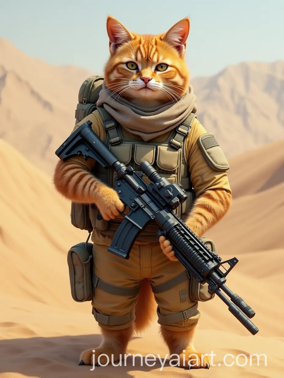 Anthropomorphic-Cat-Soldier-in-Desert-Warfare