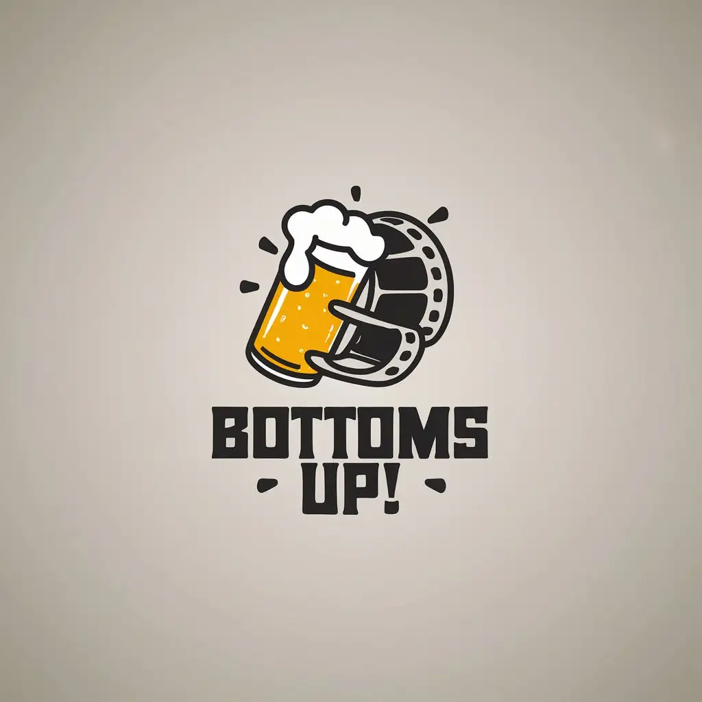 LOGO Design for Bottoms Up Film Reel Beer Jar Theme on Black Background