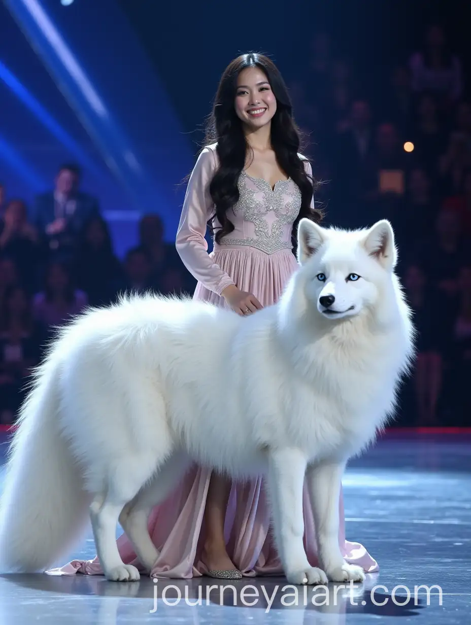 Chinese-Woman-in-Traditional-Silk-Gown-with-Arctic-Fox-on-Americas-Got-Talent-Stage