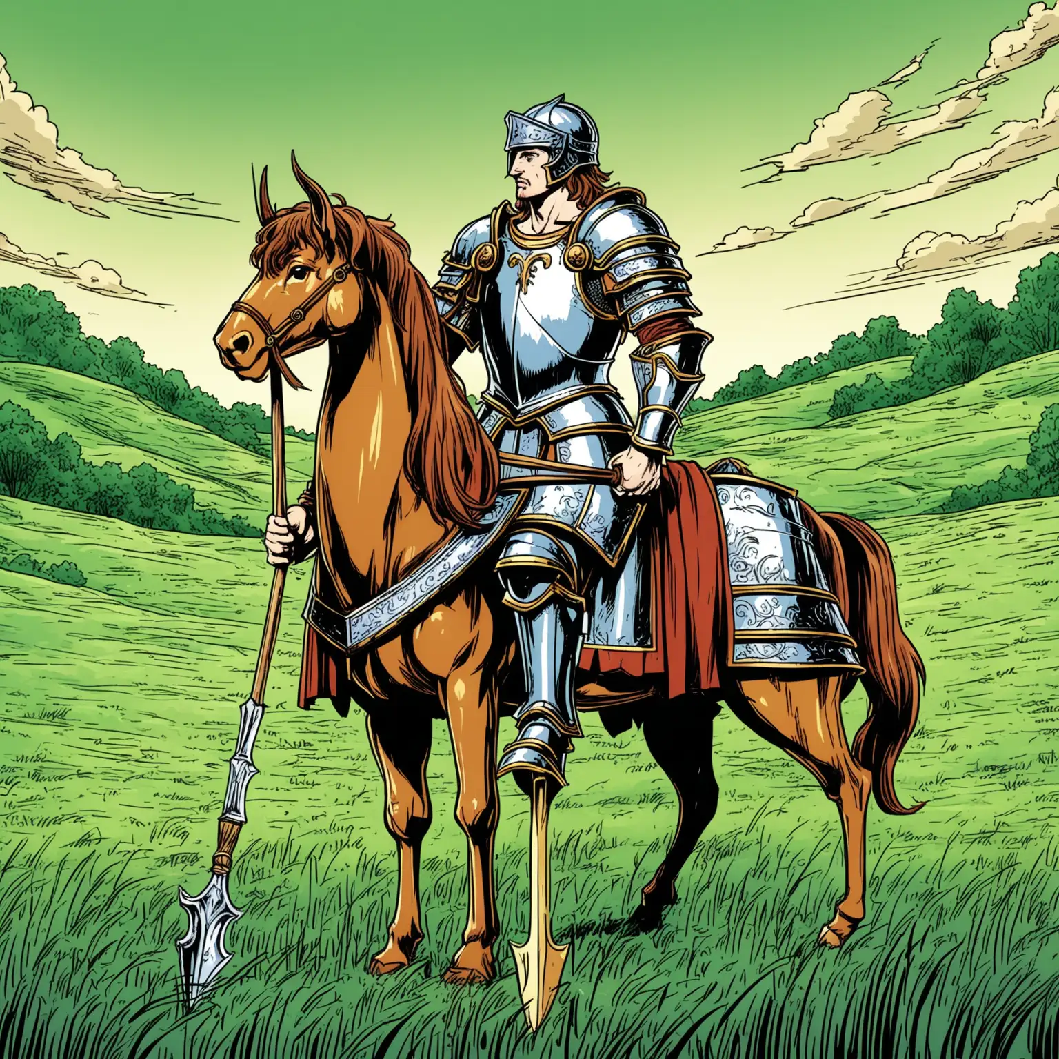 Centaur-Warrior-in-Medieval-Roman-Armor-with-Spear-in-Comic-Book-Style