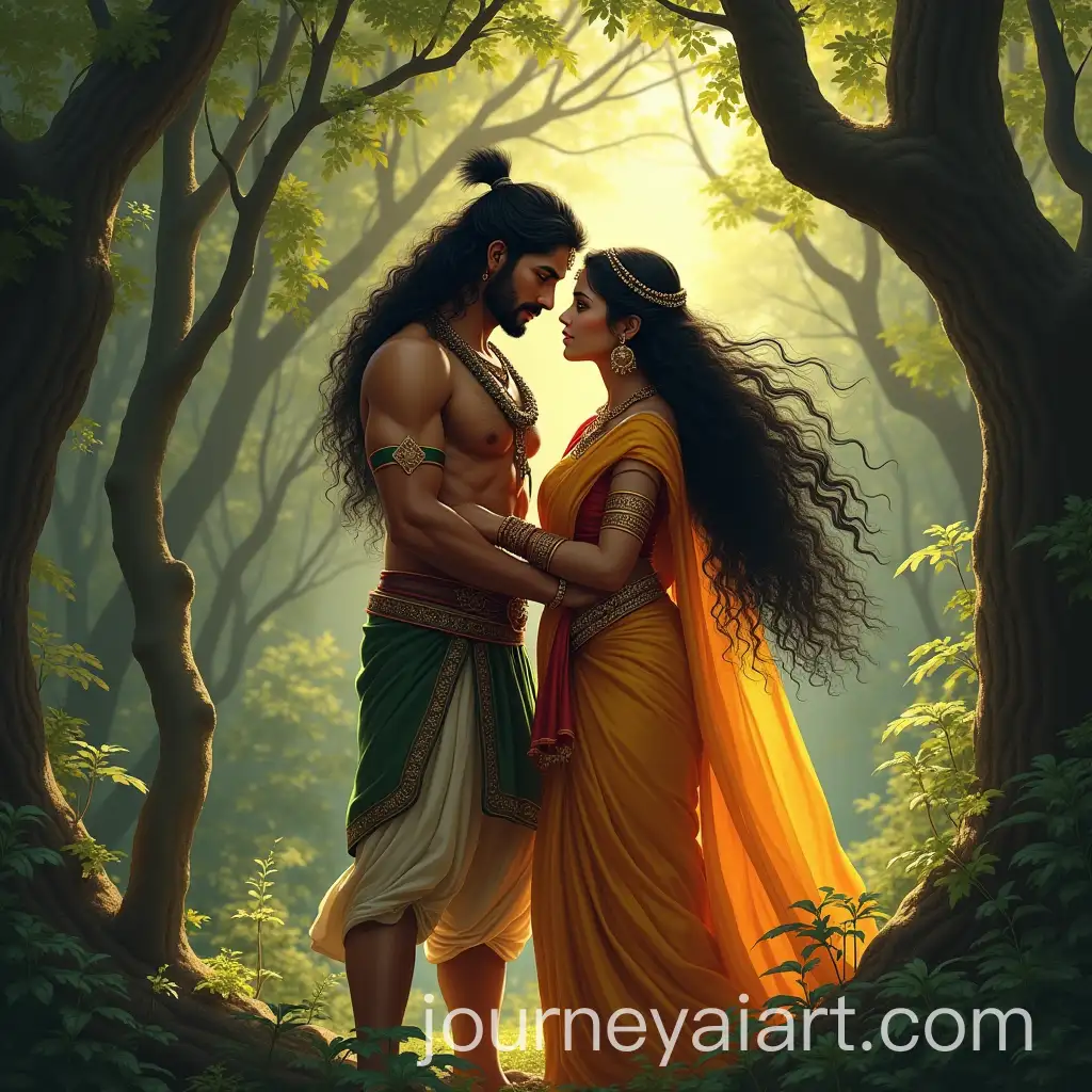 Arjun-and-Draupadi-in-a-Romantic-Forest-Scene-Indian-Mythology-Artwork
