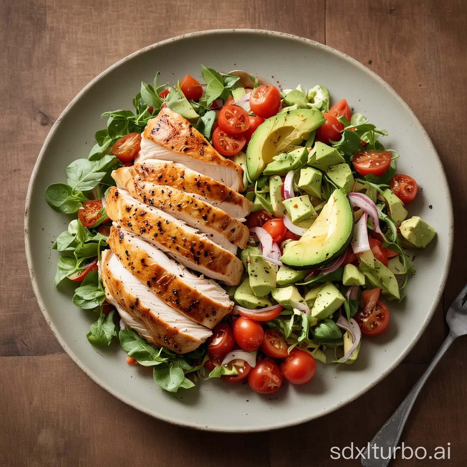 Chicken breast with Avocado-Tomato salad.