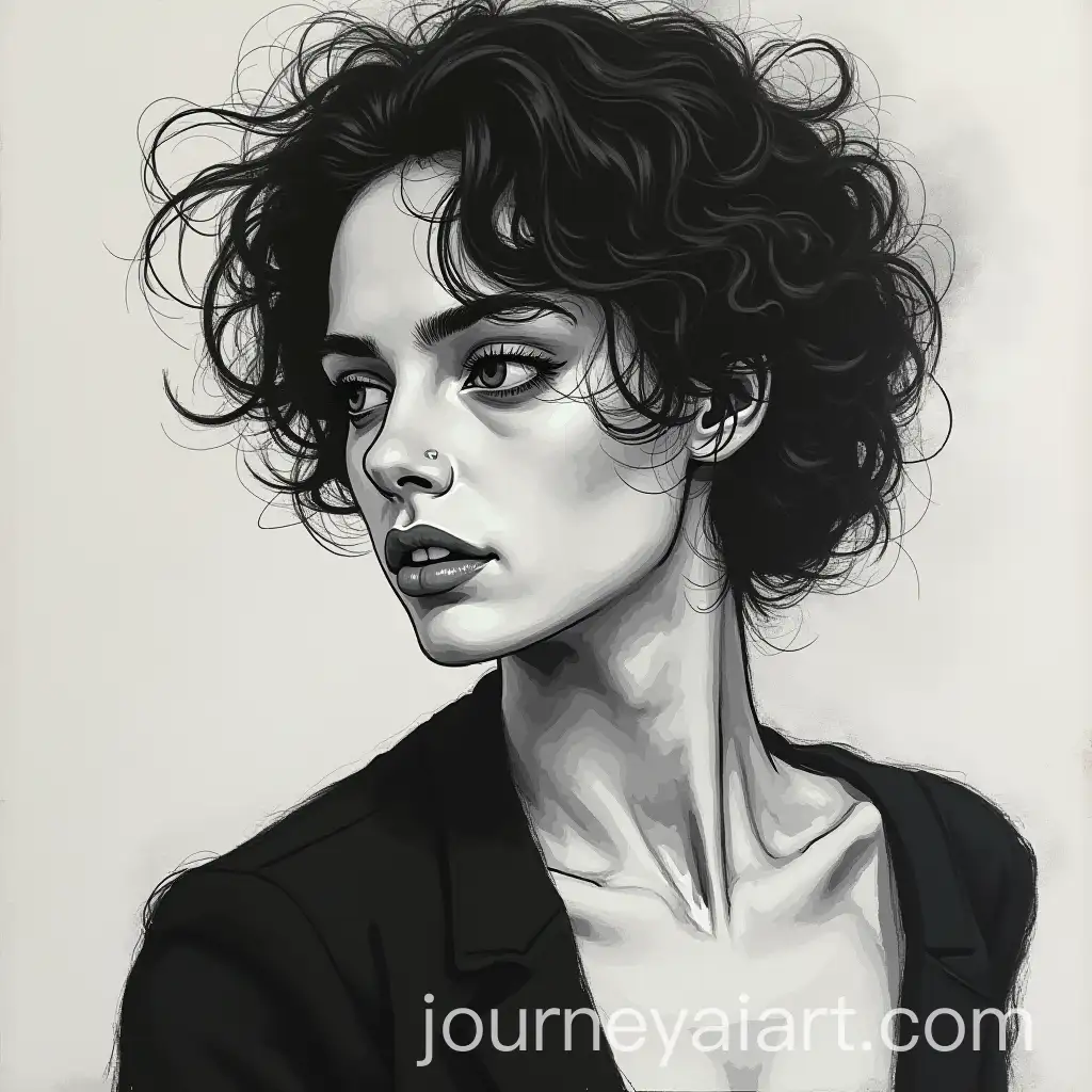 Black-and-White-Portrait-of-a-Woman-Inspired-by-Egon-Schiele-Looking-Away